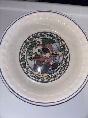 Country Kids Cream Ceramic Collector's Recipe Pie Plate